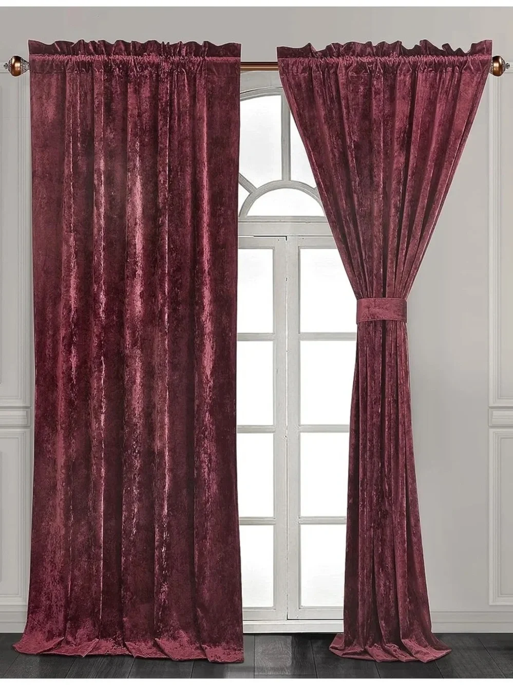 Burgundy Velvet Window Curtain Panel set